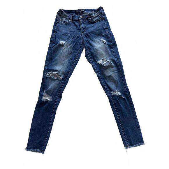 Fashion Nova Denim - Fashion Nova‎ Dark Wash Distressed Raw Hem Skinny Jeans Size 3